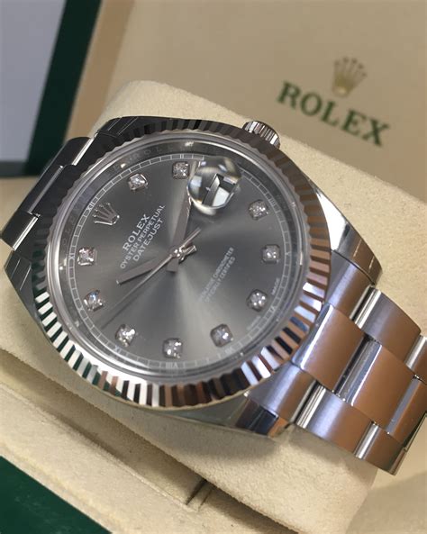 rolex datejust 41mm rhodium diamond dial|rolex datejust 41 rhodium price.